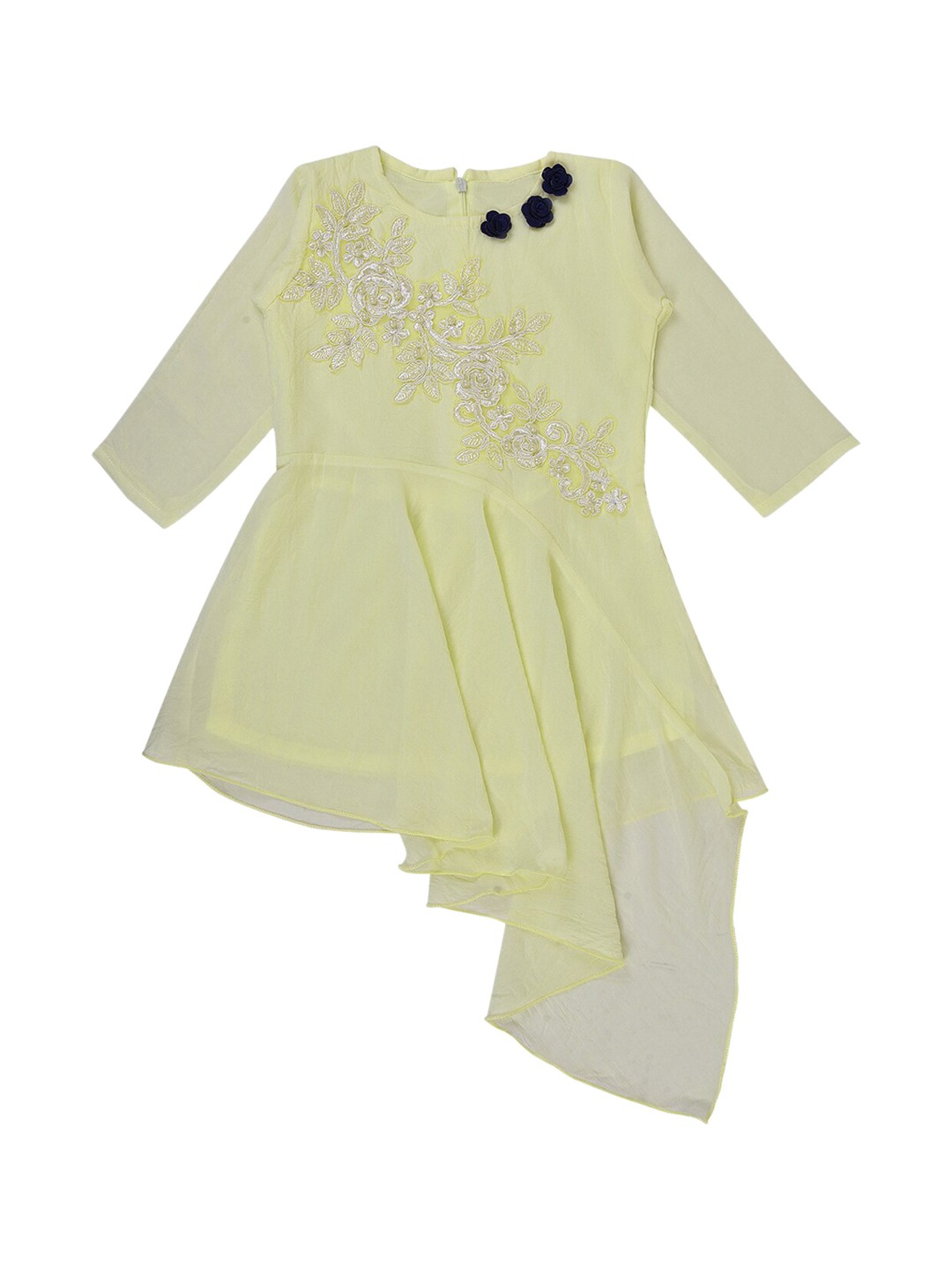 

Wish Karo Girls Yellow Floral Embroidered Kurta with Sharara & With Dupatta