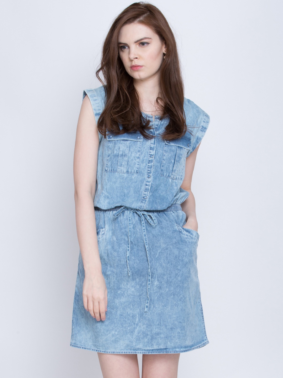 

Tokyo Talkies Women Blue Solid Blouson Dress
