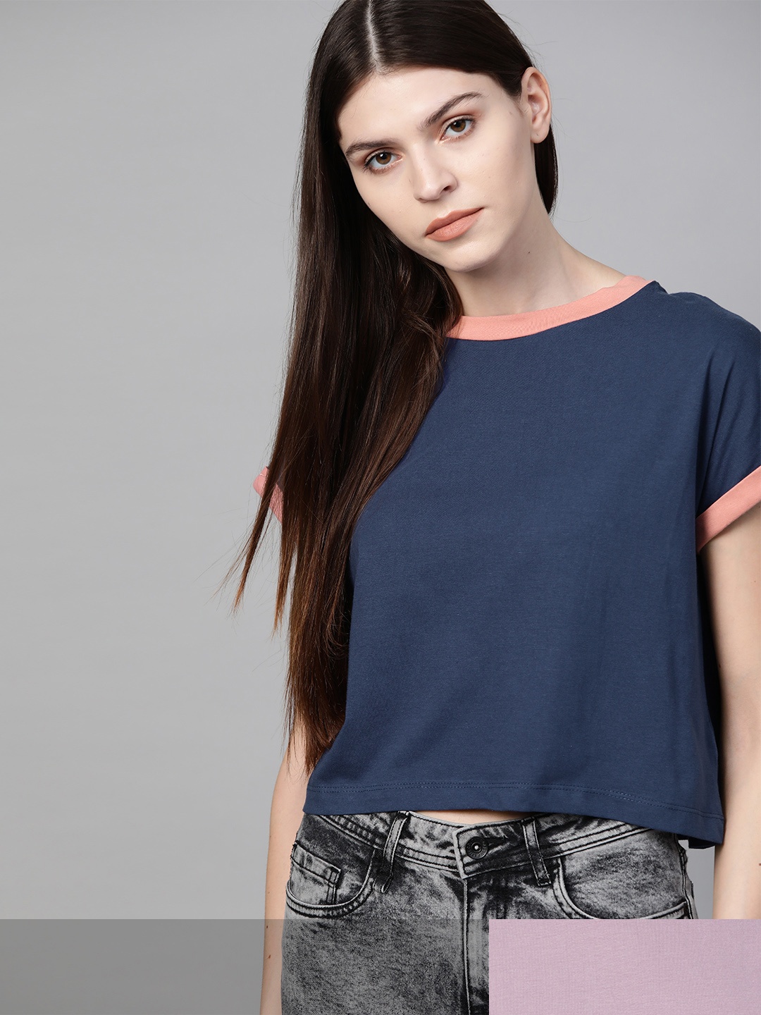 

Roadster Women Set Of 2 Pure Cotton T-shirts, Navy blue