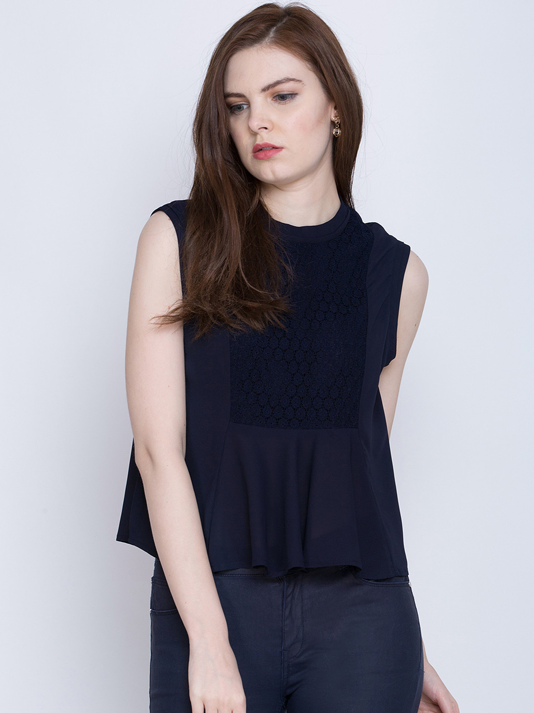 

Tokyo Talkies Women Navy Solid Top, Navy blue