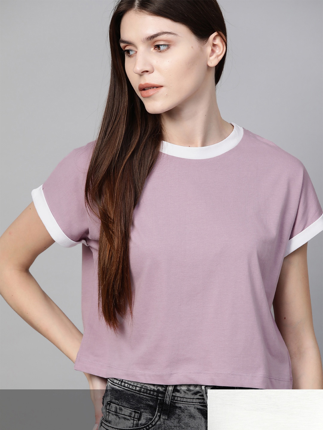 

Roadster Women Pack of 2 Solid Cotton T-shirt, Lavender