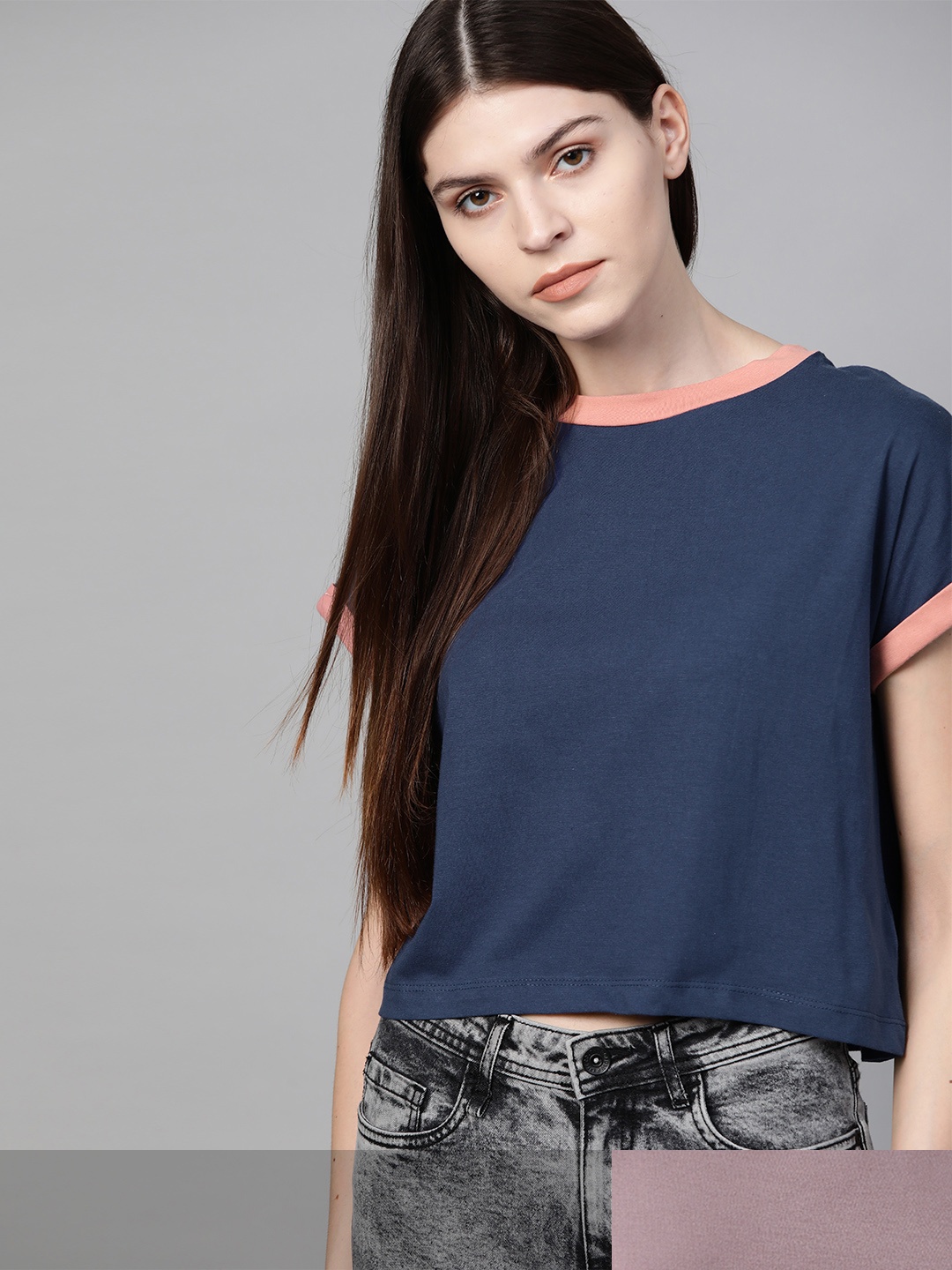 

Roadster Women Set Of 2 Printed Pure Cotton T-shirts, Navy blue