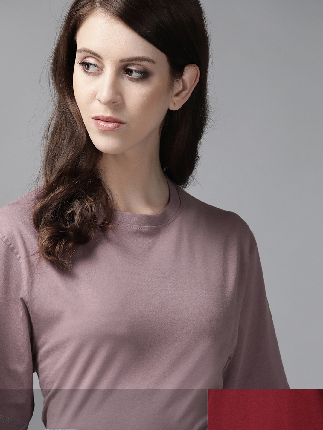 

Roadster Women Pack of 2 Solid Cotton T-shirt, Mauve