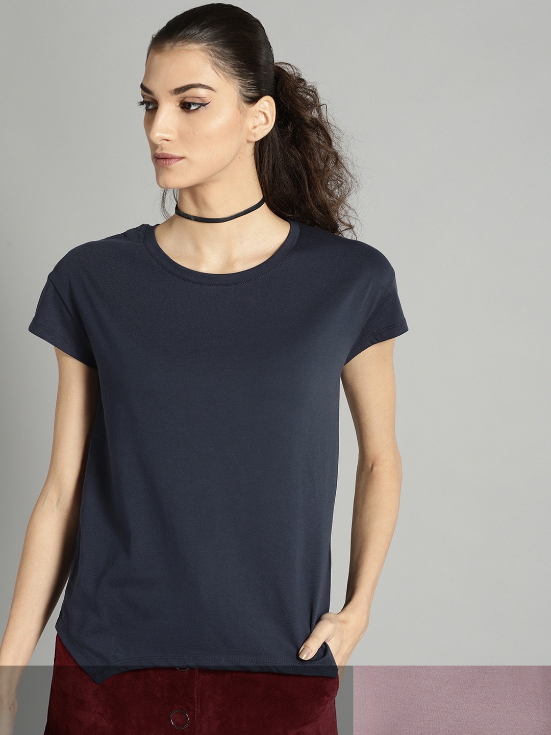 

Roadster Women Set Of 2 Pure Cotton T-shirts, Navy blue
