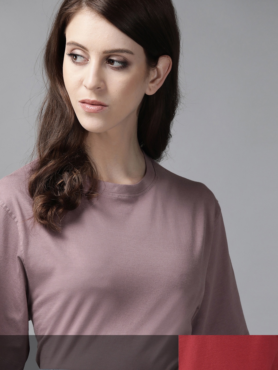 

Roadster Women Pack of 2 Solid Cotton T-shirt, Mauve