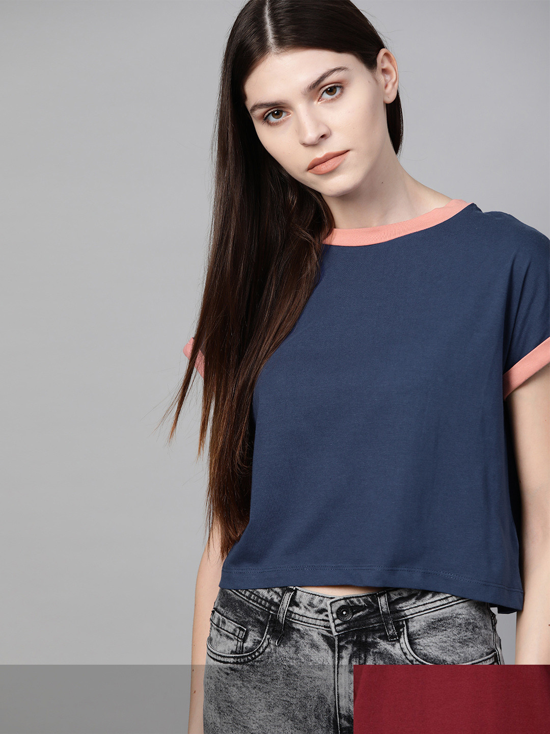 

Roadster Women Set Of 2 Printed Pure Cotton T-shirts, Navy blue