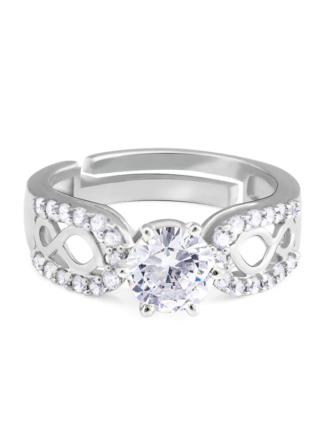 

GIVA Rhodium-Plated & White CZ-Studded Dazzling Clasp Finger Ring, Silver