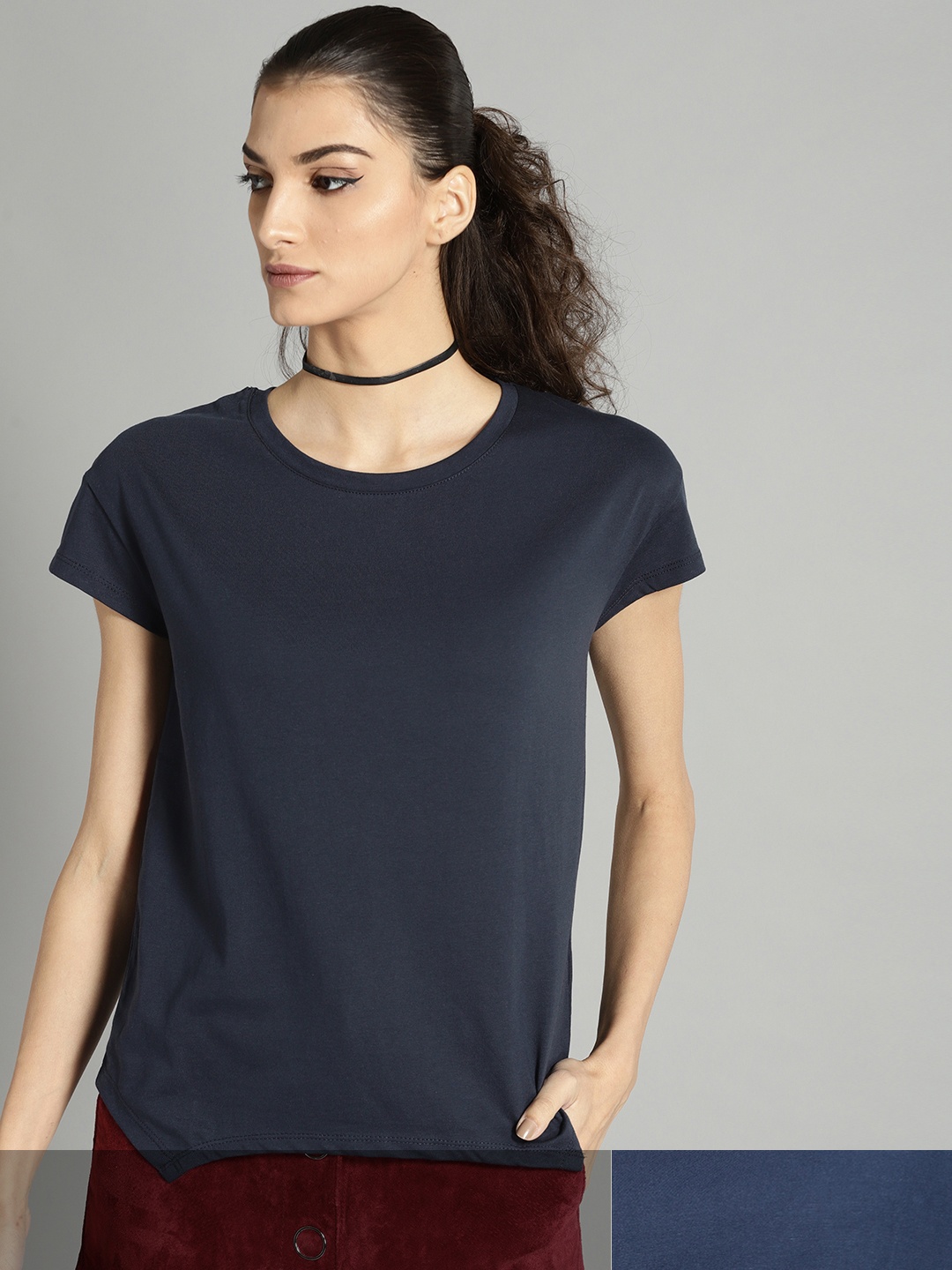 

Roadster Women Set Of 2 Pure Cotton T-shirts, Navy blue