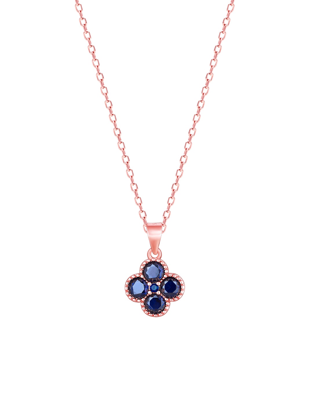 

GIVA 925 Sterling Silver Rose Gold Plated Blue Clover Pendant with Link Chain
