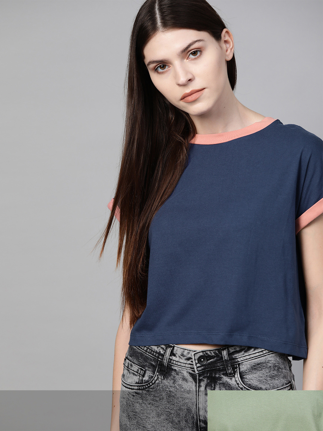 

Roadster Women Set Of 2 Printed Pure Cotton T-shirts, Navy blue