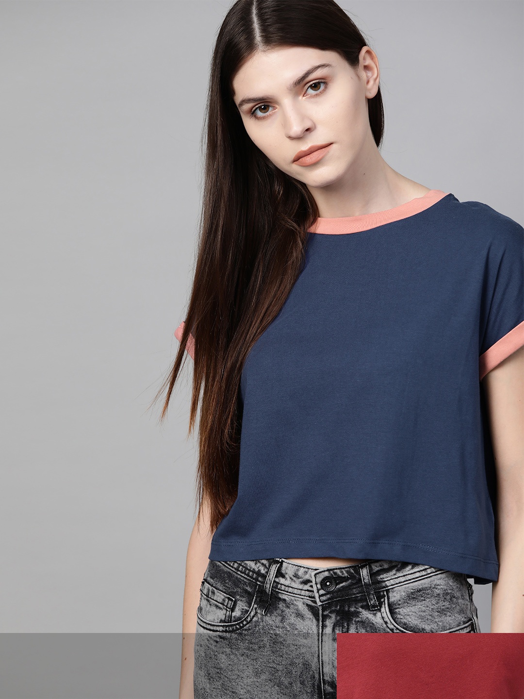 

Roadster Women Set Of 2 Pure Cotton T-shirts, Navy blue