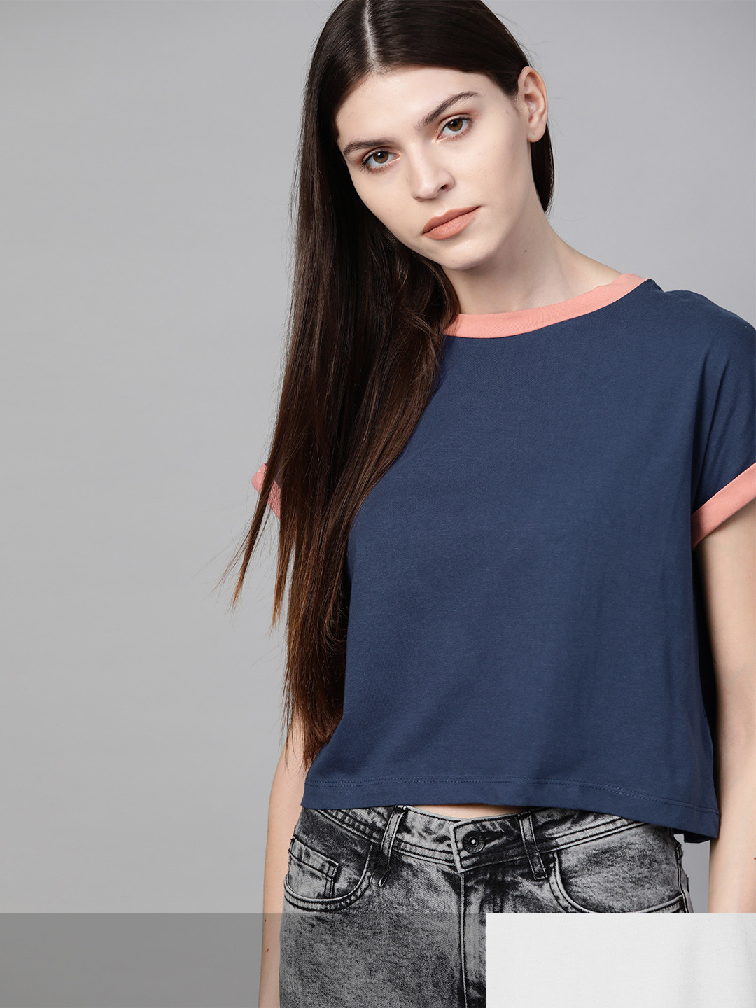 

Roadster Women Set Of 2 Pure Cotton T-shirts, Navy blue