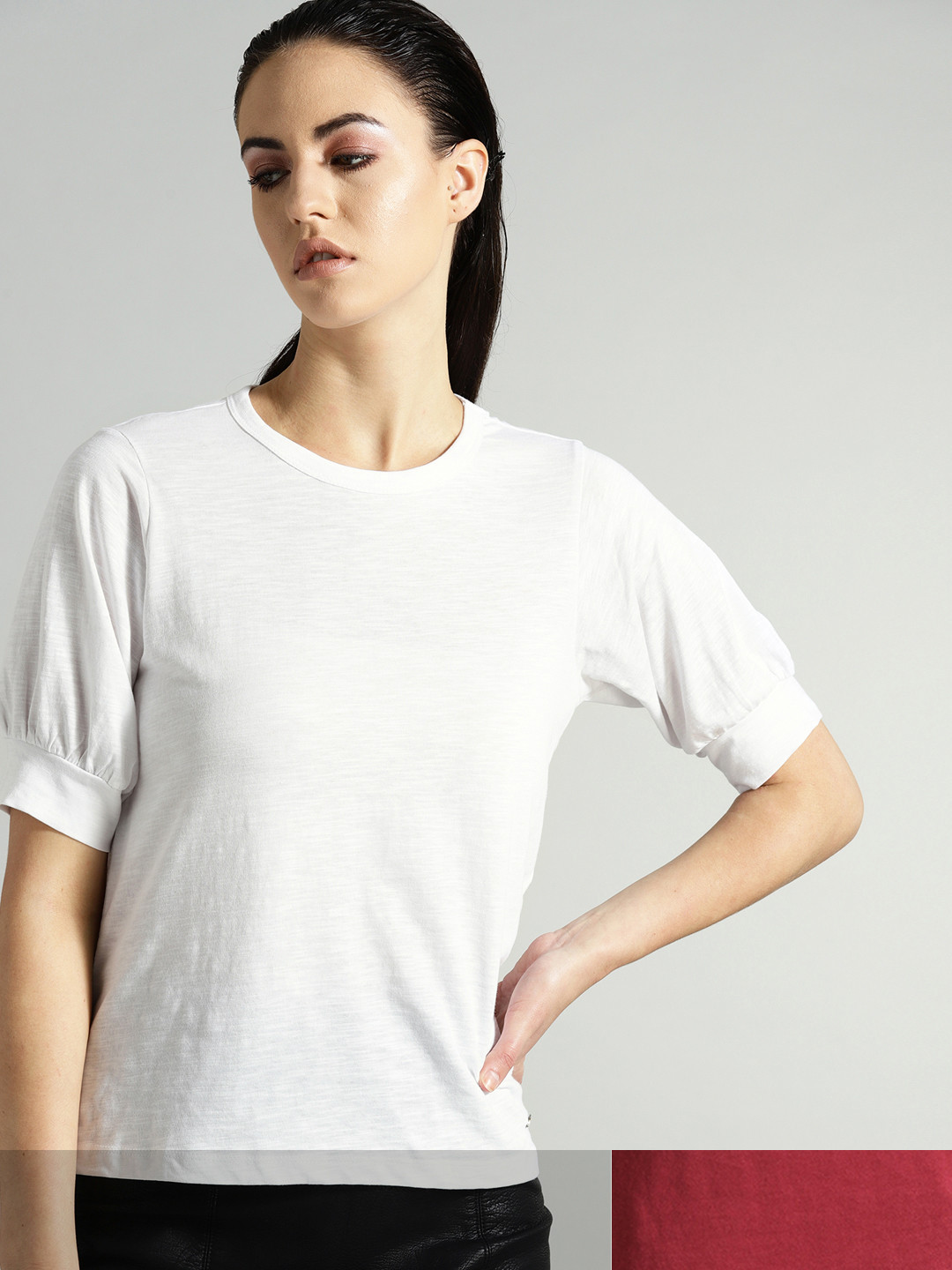 

Roadster Women Pack of 2 Solid Cotton T-shirt, White