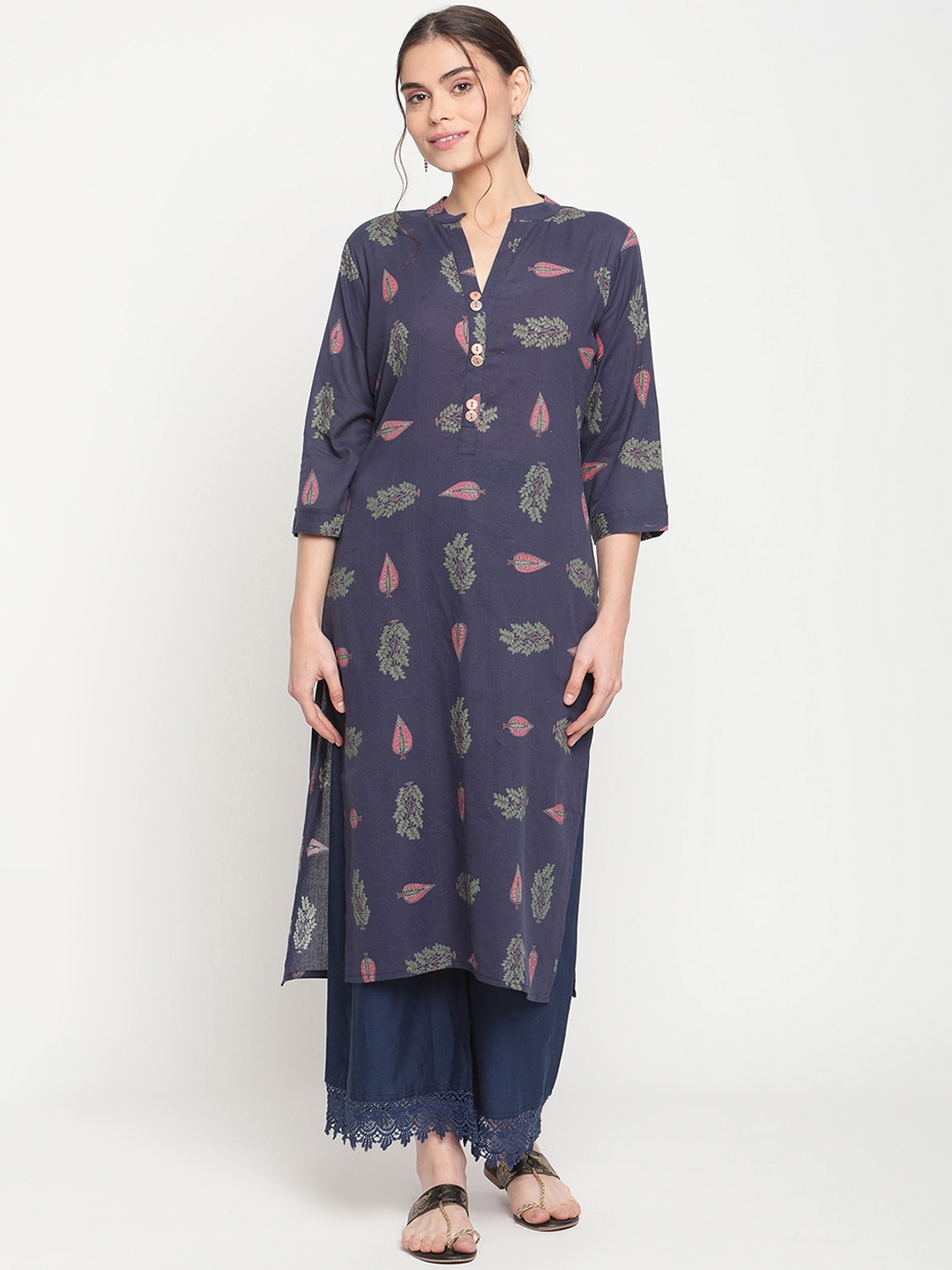 

TAG 7 Women Blue Ethnic Motifs Printed Pure Cotton Kurta with Palazzos
