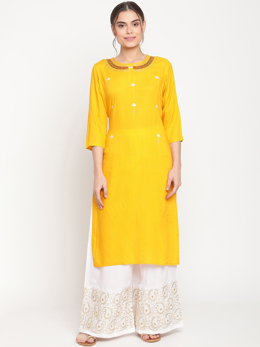 

TAG 7 Women Yellow Panelled Kurti with Palazzos