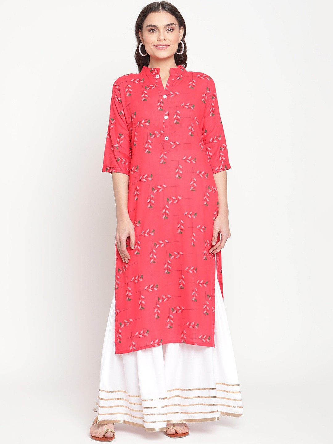 

TAG 7 Women Red Floral Printed Pure Cotton Kurta with Sharara