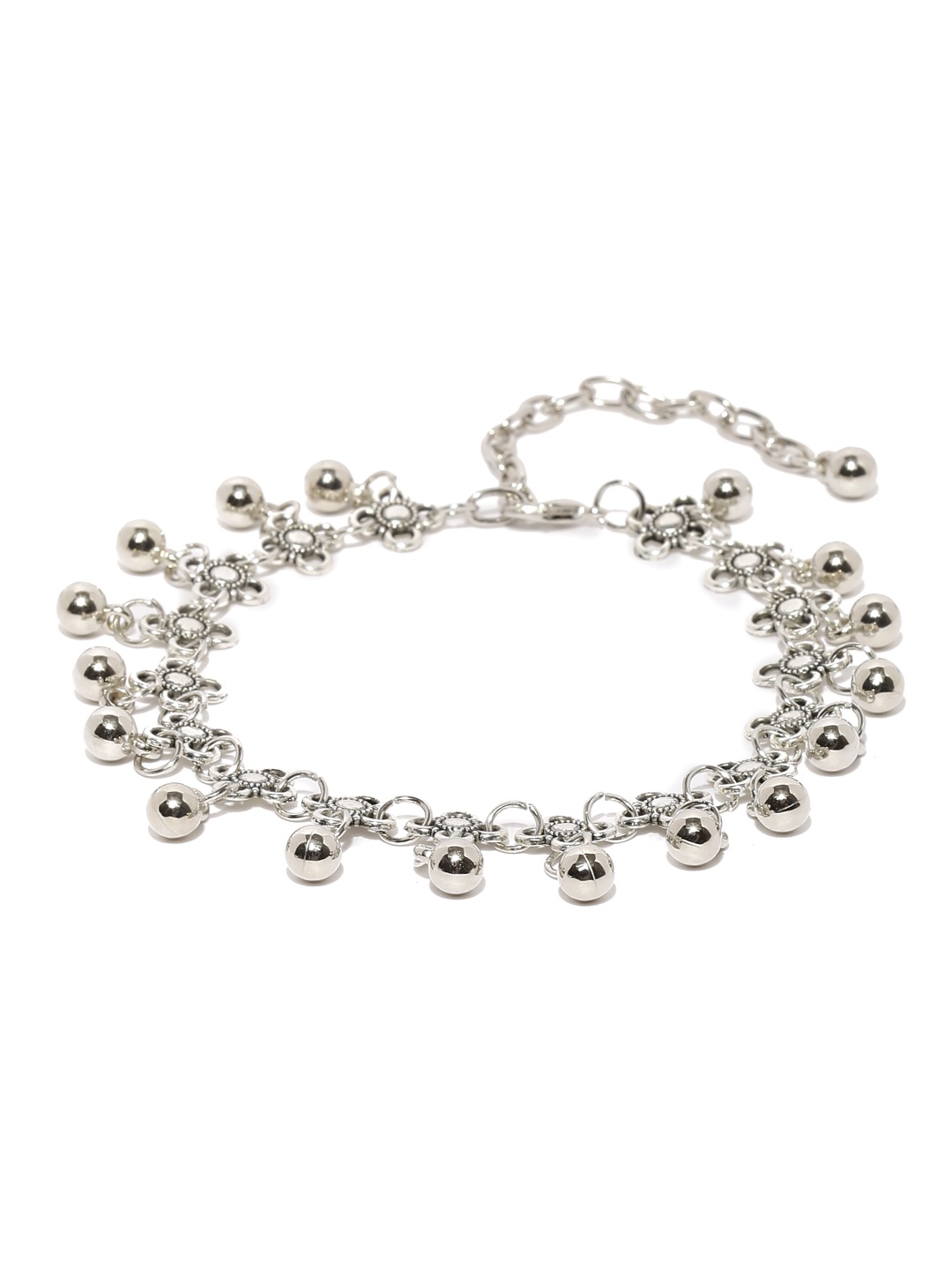 

OOMPH Silver-Toned Floral Bohemian Anklet