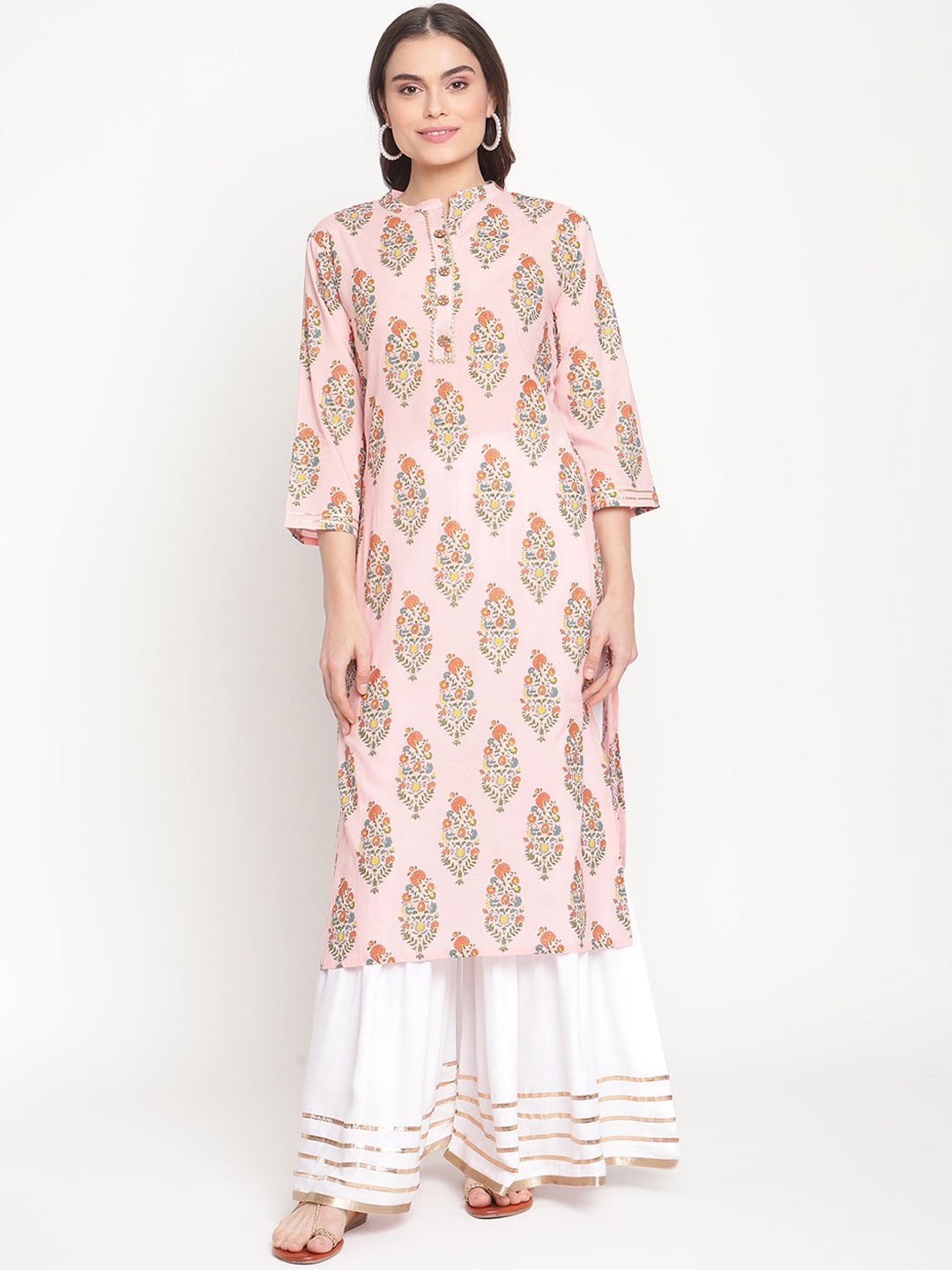 

TAG 7 Women Pink Ethnic Motifs Printed Pure Cotton Kurta with Sharara