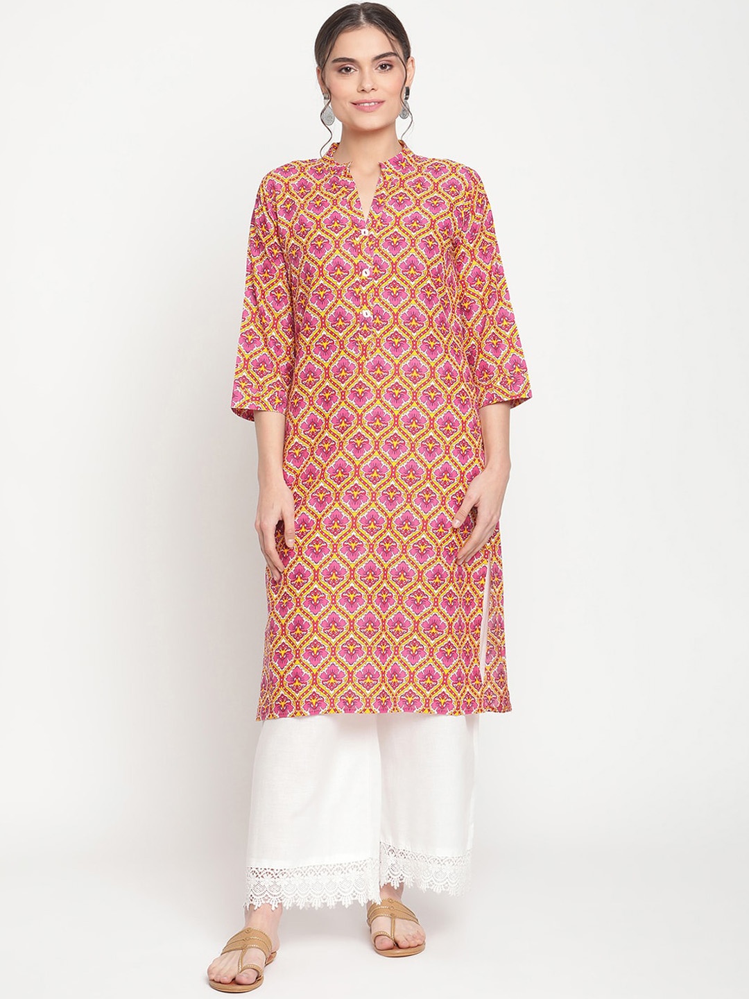 

TAG 7 Women Pink Ethnic Motifs Printed Pure Cotton Kurta with Palazzos