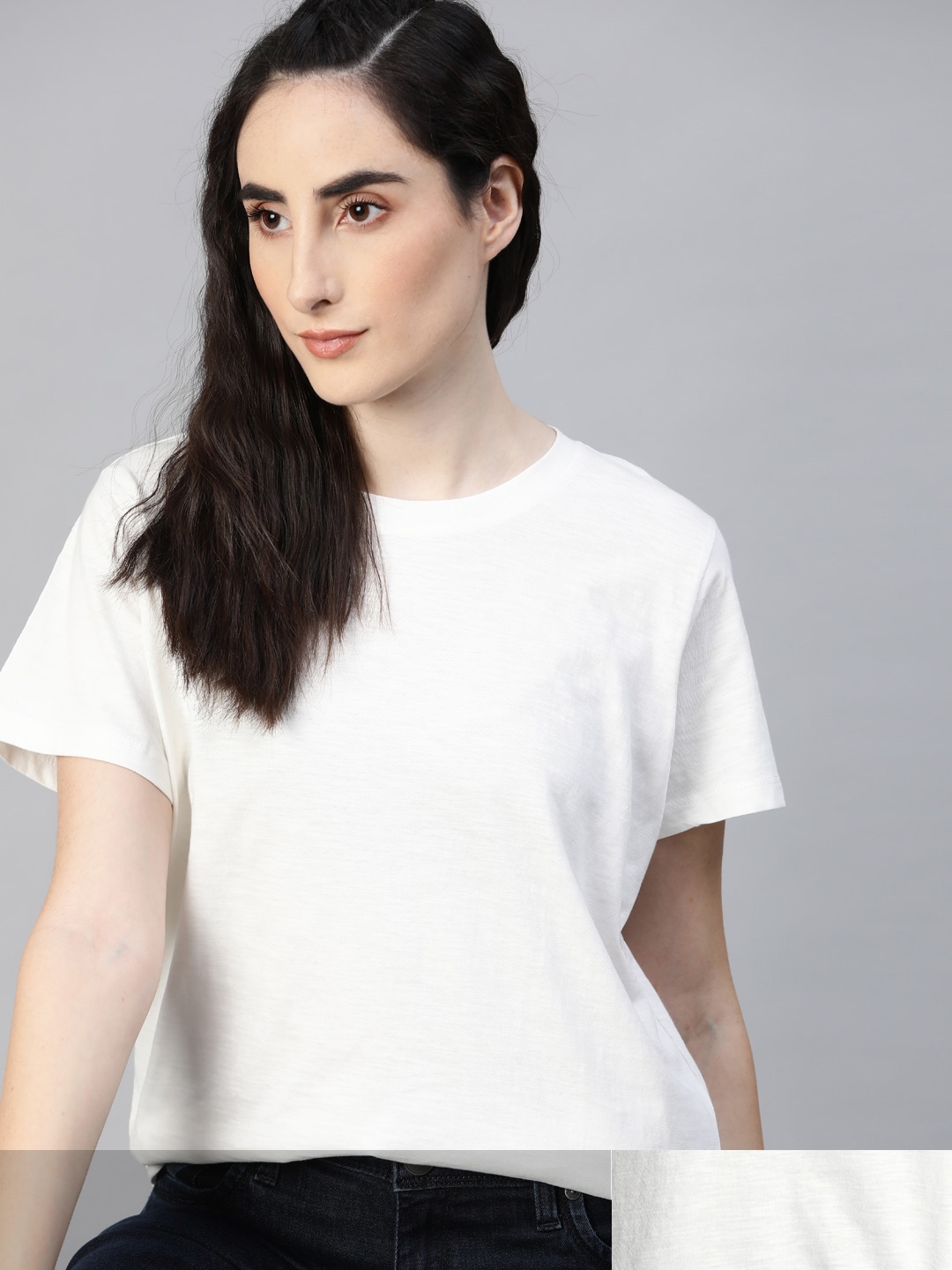 

Roadster Women Pack of 2 White Solid Cotton T-shirt