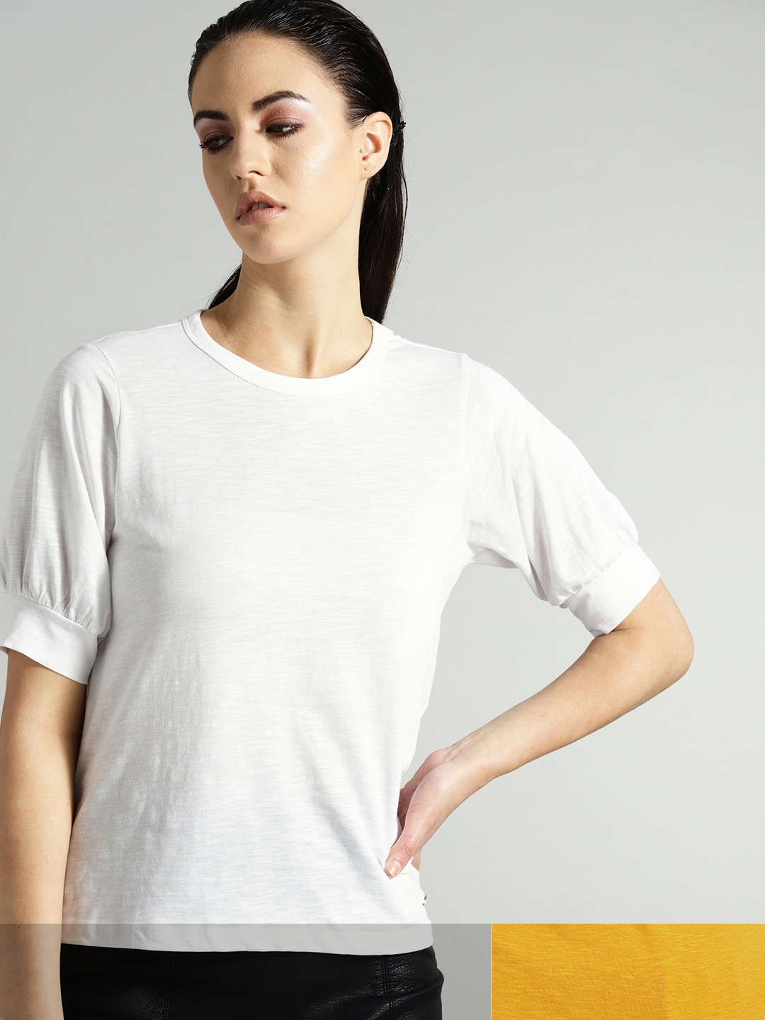 

Roadster Women Pack of 2 Solid Cotton T-shirt, White