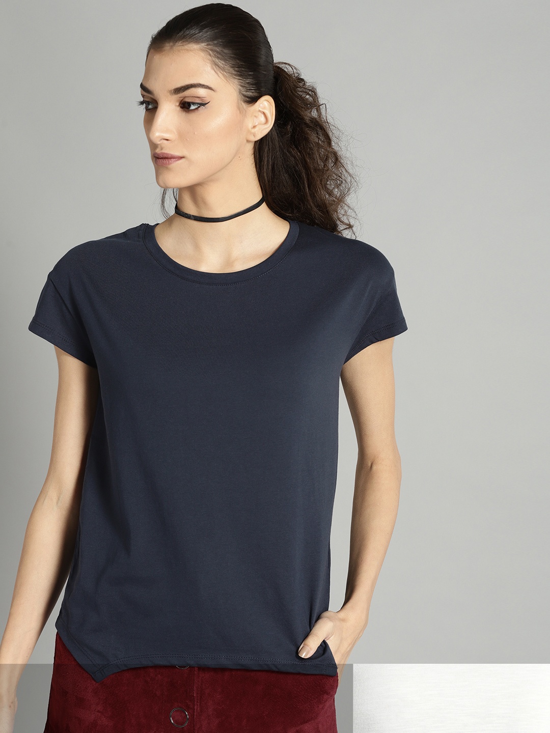 

Roadster Women Set Of 2 Pure Cotton T-shirts, Navy blue