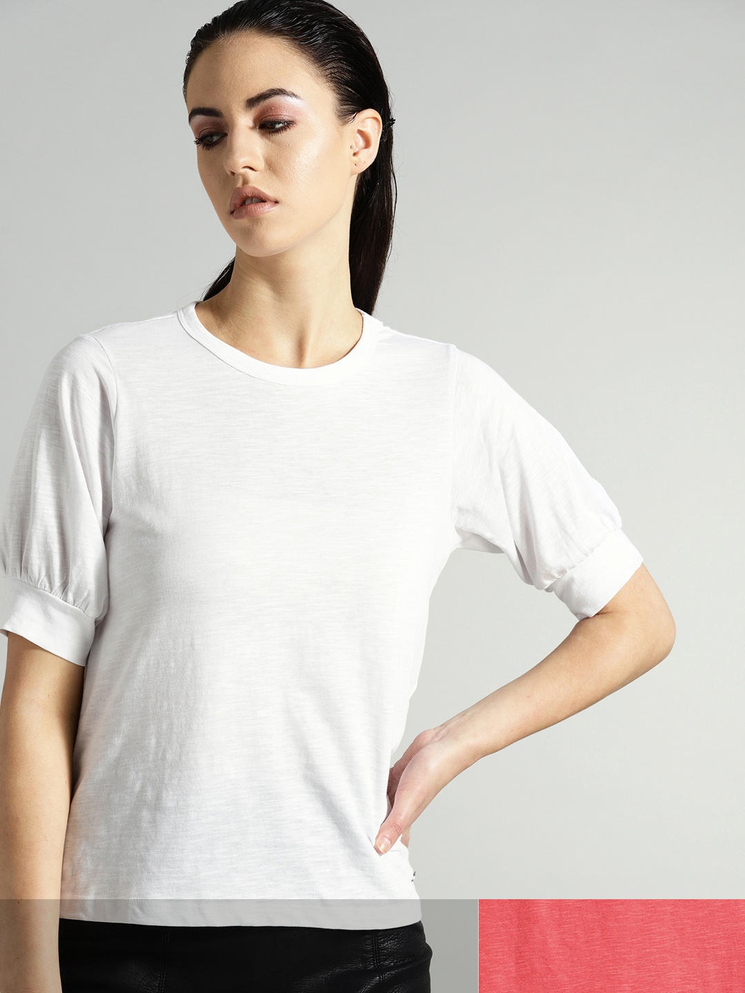 

Roadster Women Pack of 2 Solid Cotton T-shirt, White