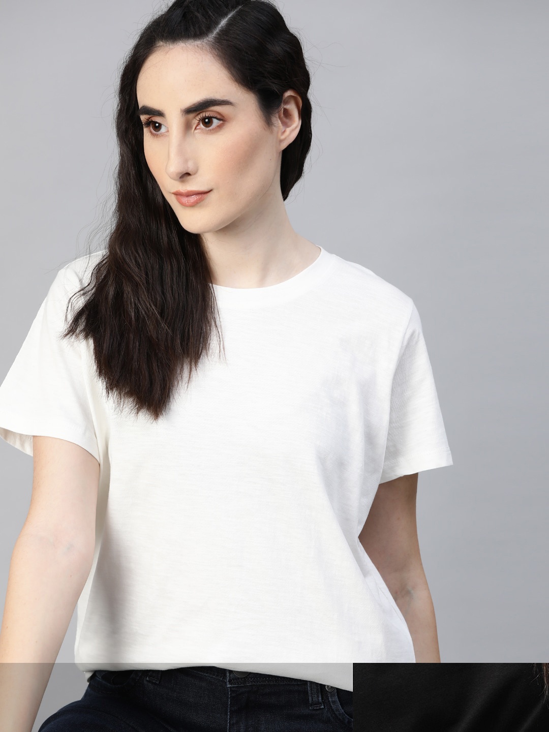

Roadster Women Pack of 2 Solid Cotton T-shirt, White