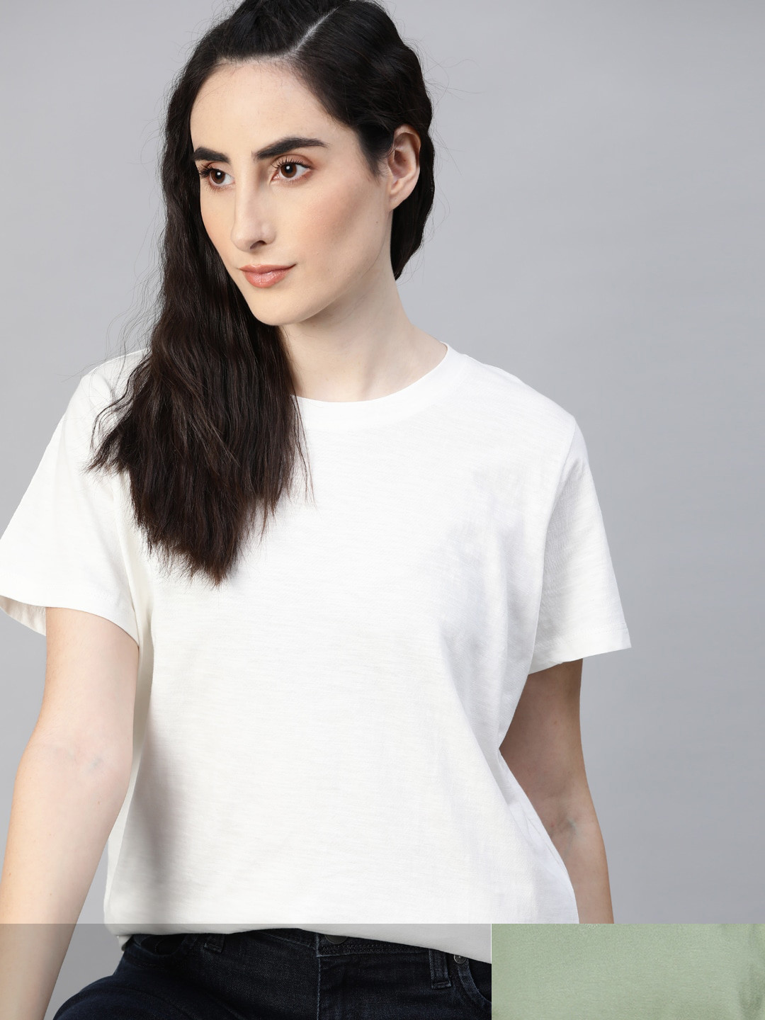 

Roadster Women Pack of 2 Solid Cotton T-shirt, Olive