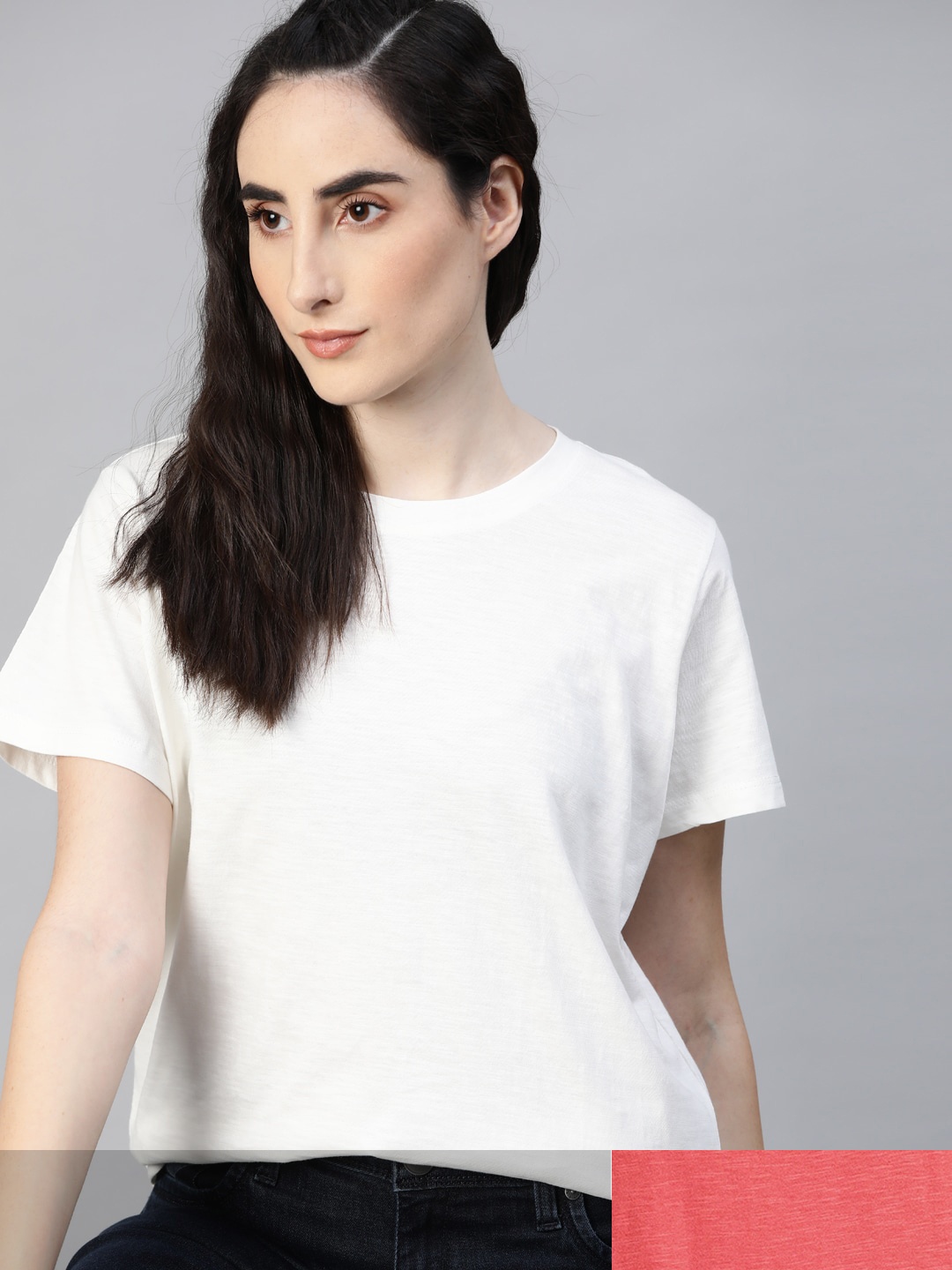 

Roadster Women Pack of 2 Solid Cotton T-shirt, White
