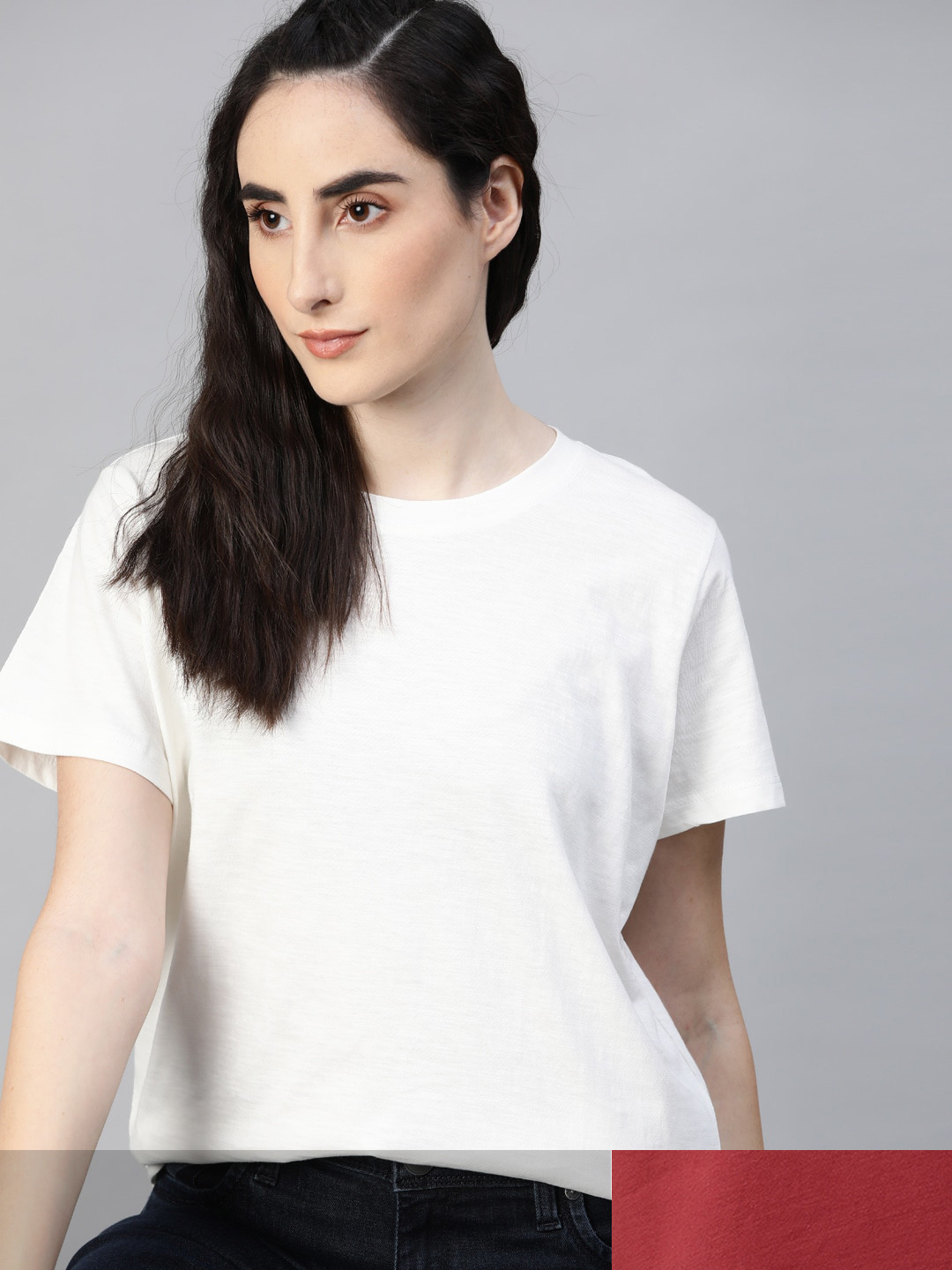 

Roadster Women Pack of 2 Solid Cotton T-shirt, White