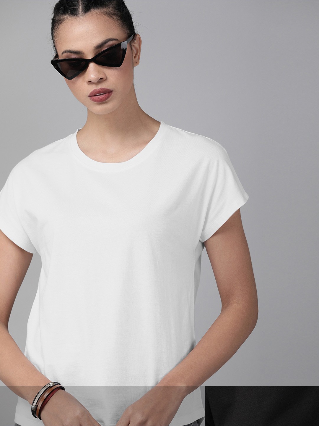 

Roadster Women Pack of 2 Solid Cotton T-shirt, White