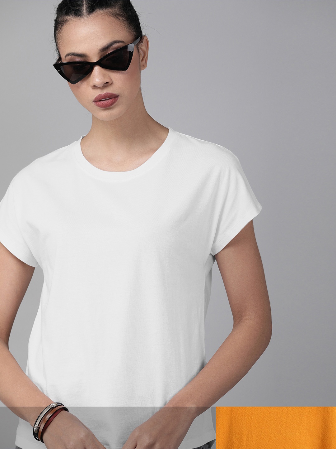 

Roadster Women Pack of 2 Solid Cotton T-shirt, Mustard