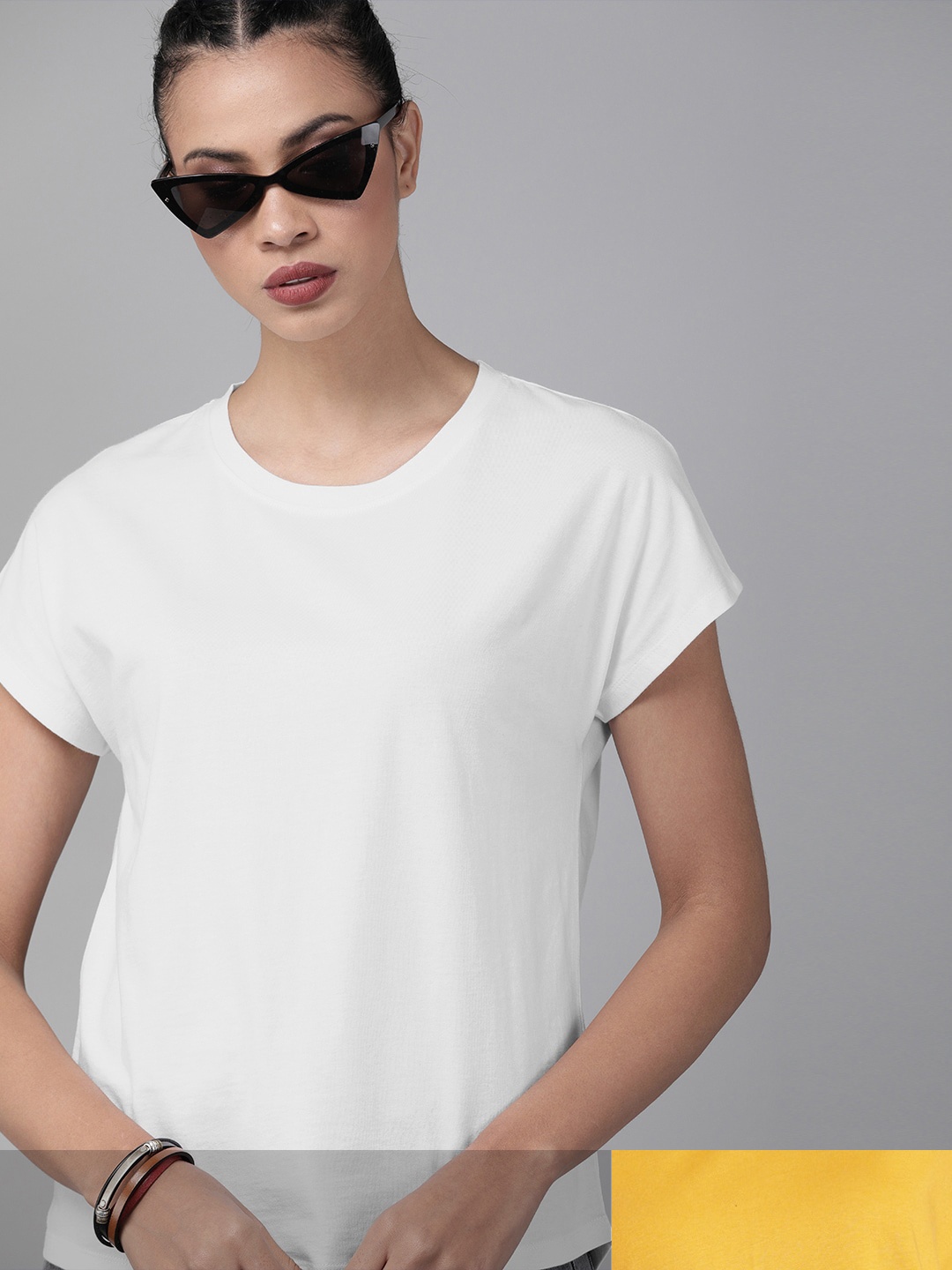 

Roadster Women Pack of 2 Solid Cotton T-shirt, White