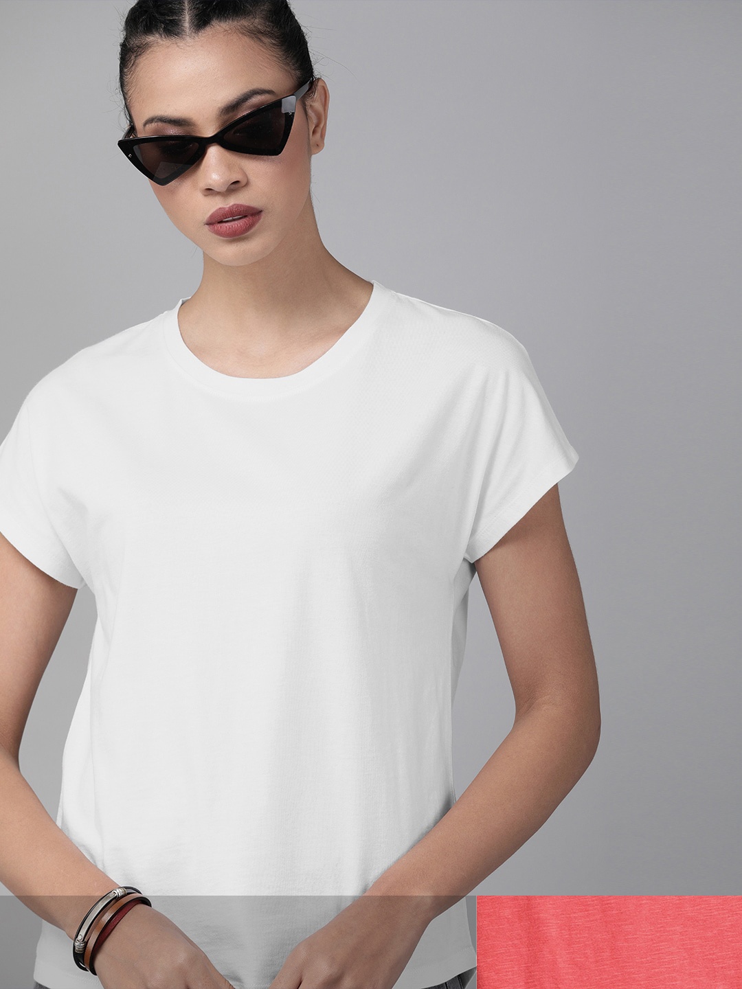 

Roadster Women Pack of 2 Solid Cotton T-shirt, White