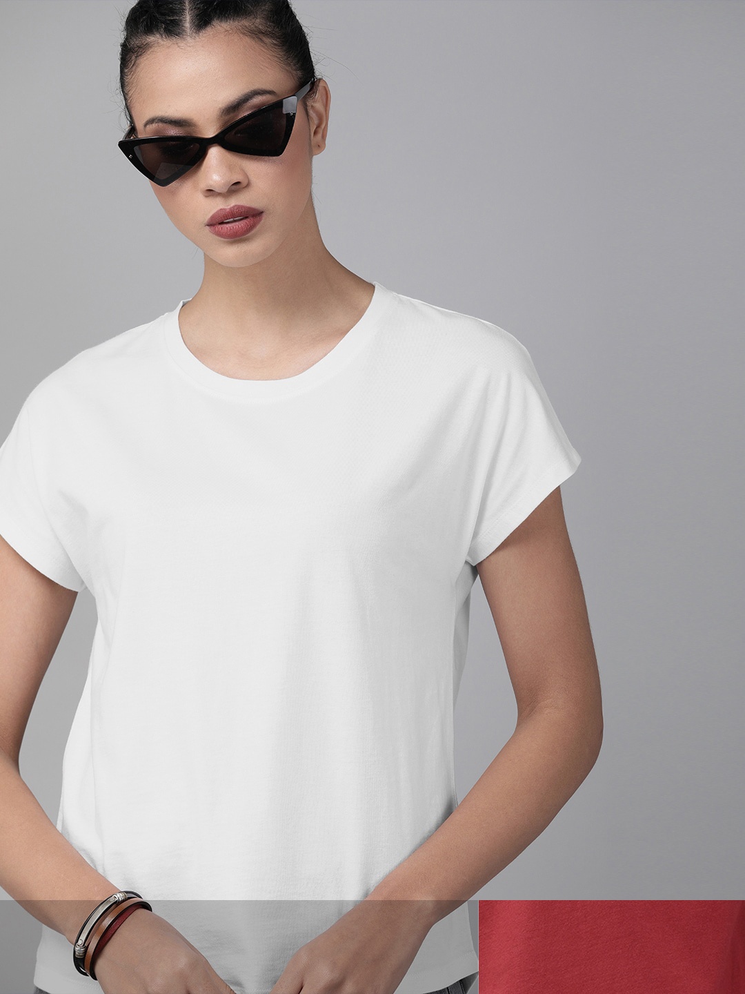 

Roadster Women Pack of 2 Solid Cotton T-shirt, White