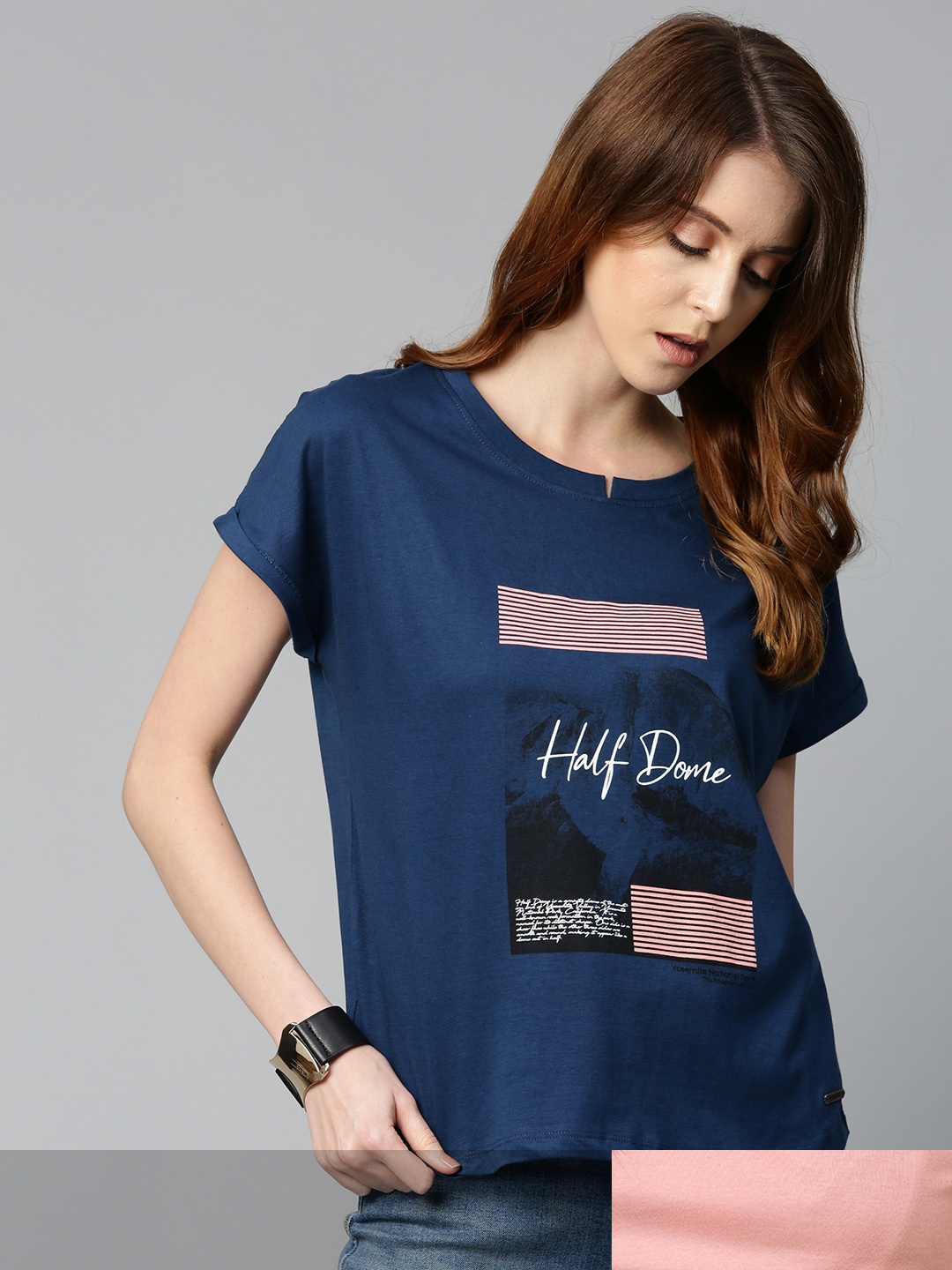 

Roadster Women Set Of 2 Pure Cotton T-shirts, Navy blue