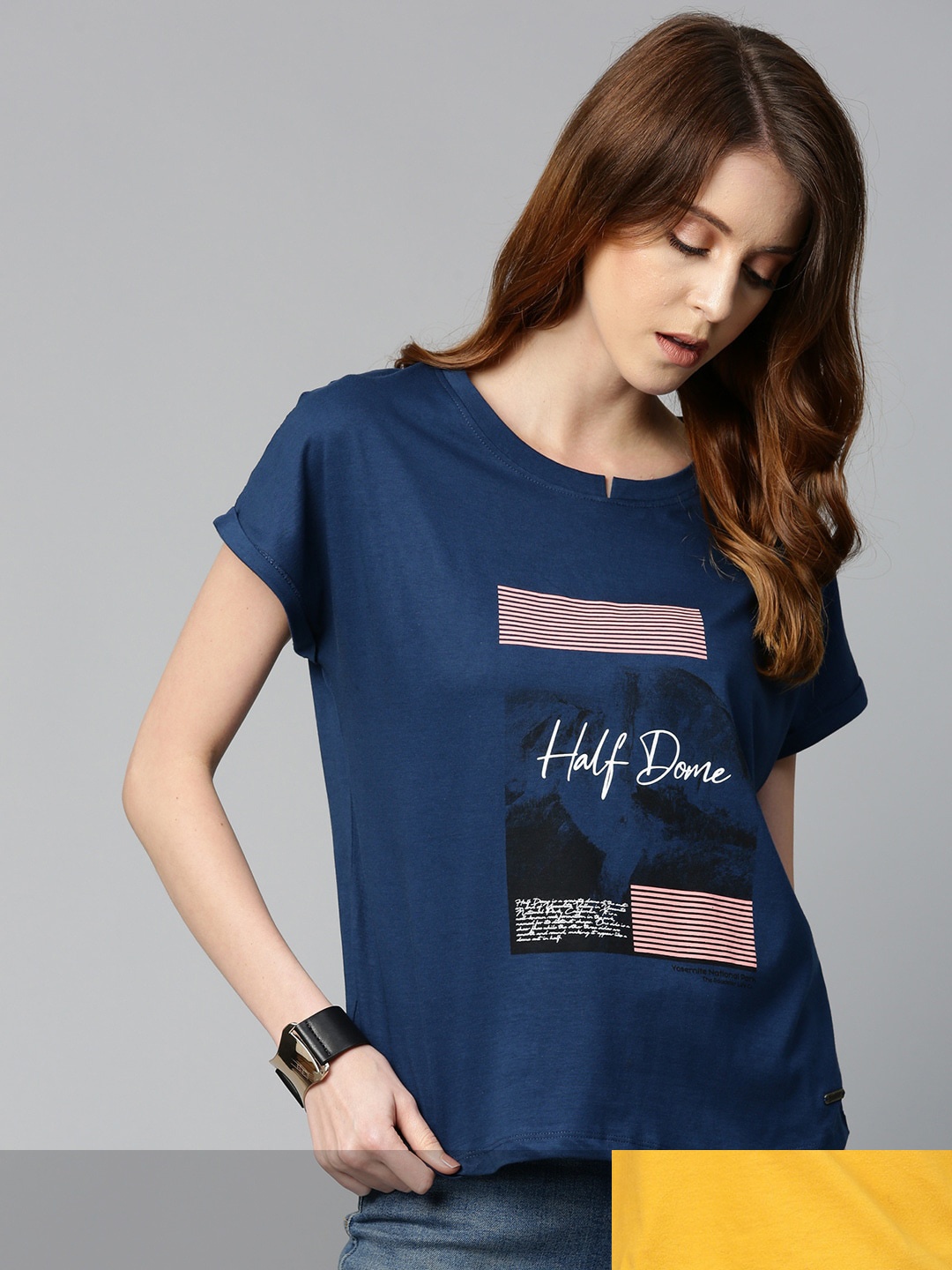 

Roadster Women Pack of 2 Typography Print Cotton T-shirt, Mustard
