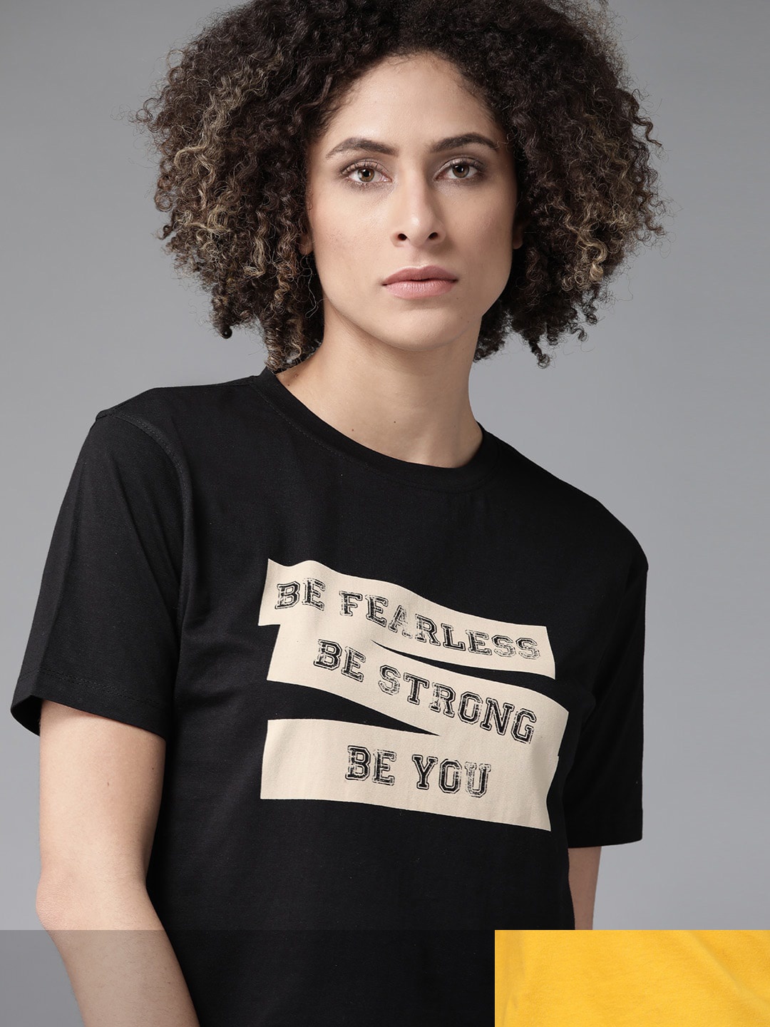

Roadster Women Pack of 2 Typography Print Cotton T-shirt, Mustard