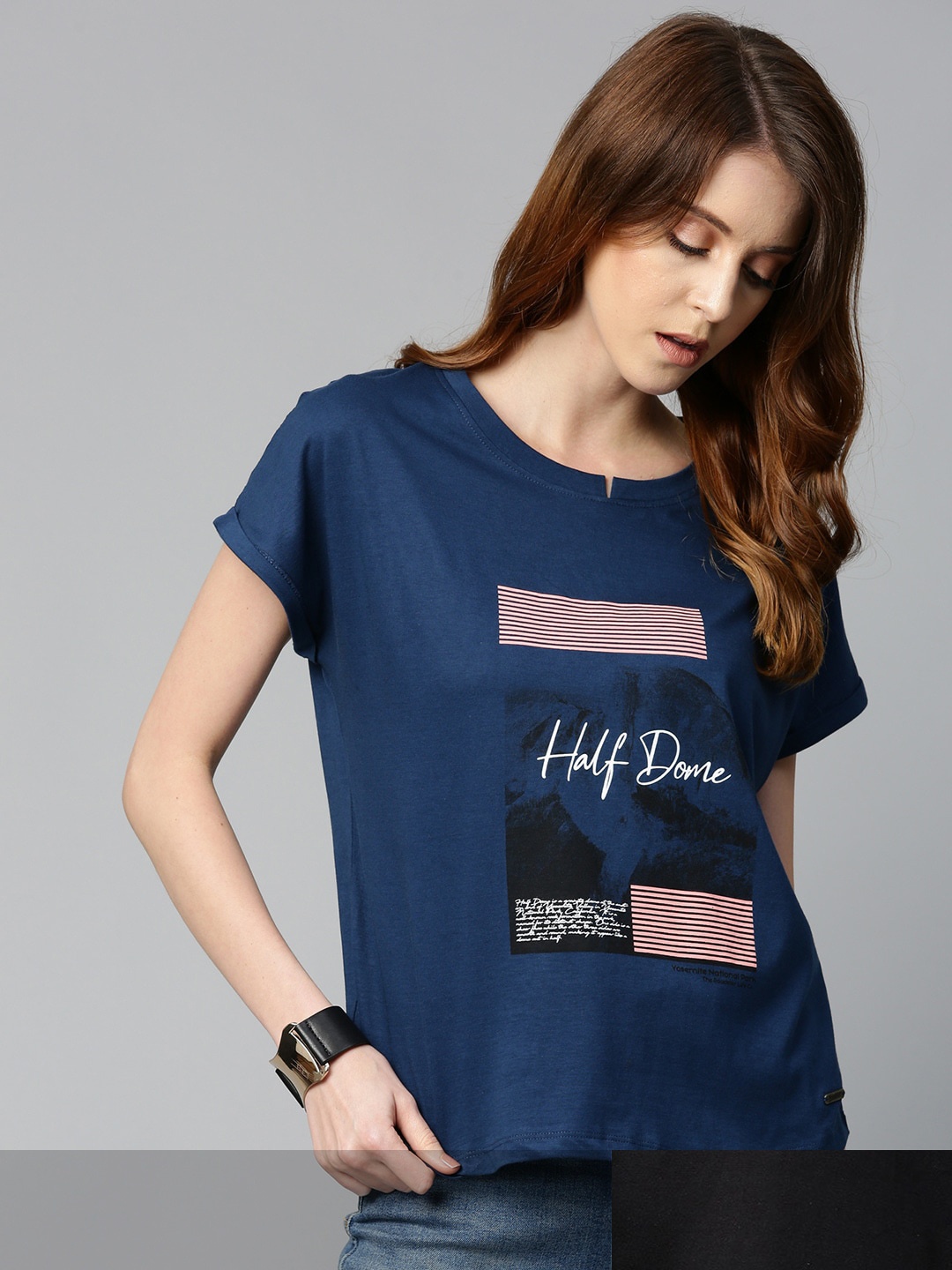 

Roadster Women Pack of 2 Typography Print Cotton T-shirt, Black