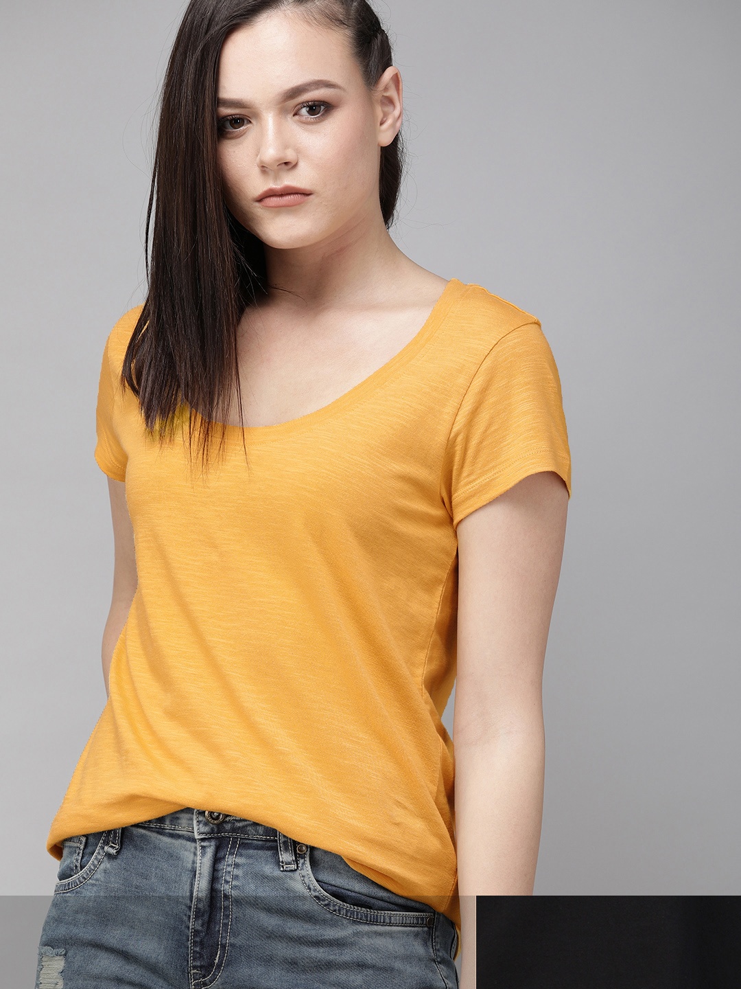 

Roadster Women Pack of 2 Solid T-shirts, Yellow