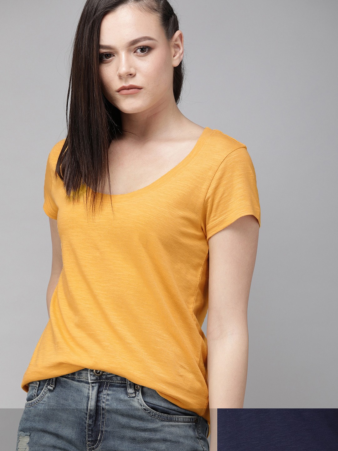 

Roadster Women Pack of 2 Solid T-shirts, Yellow