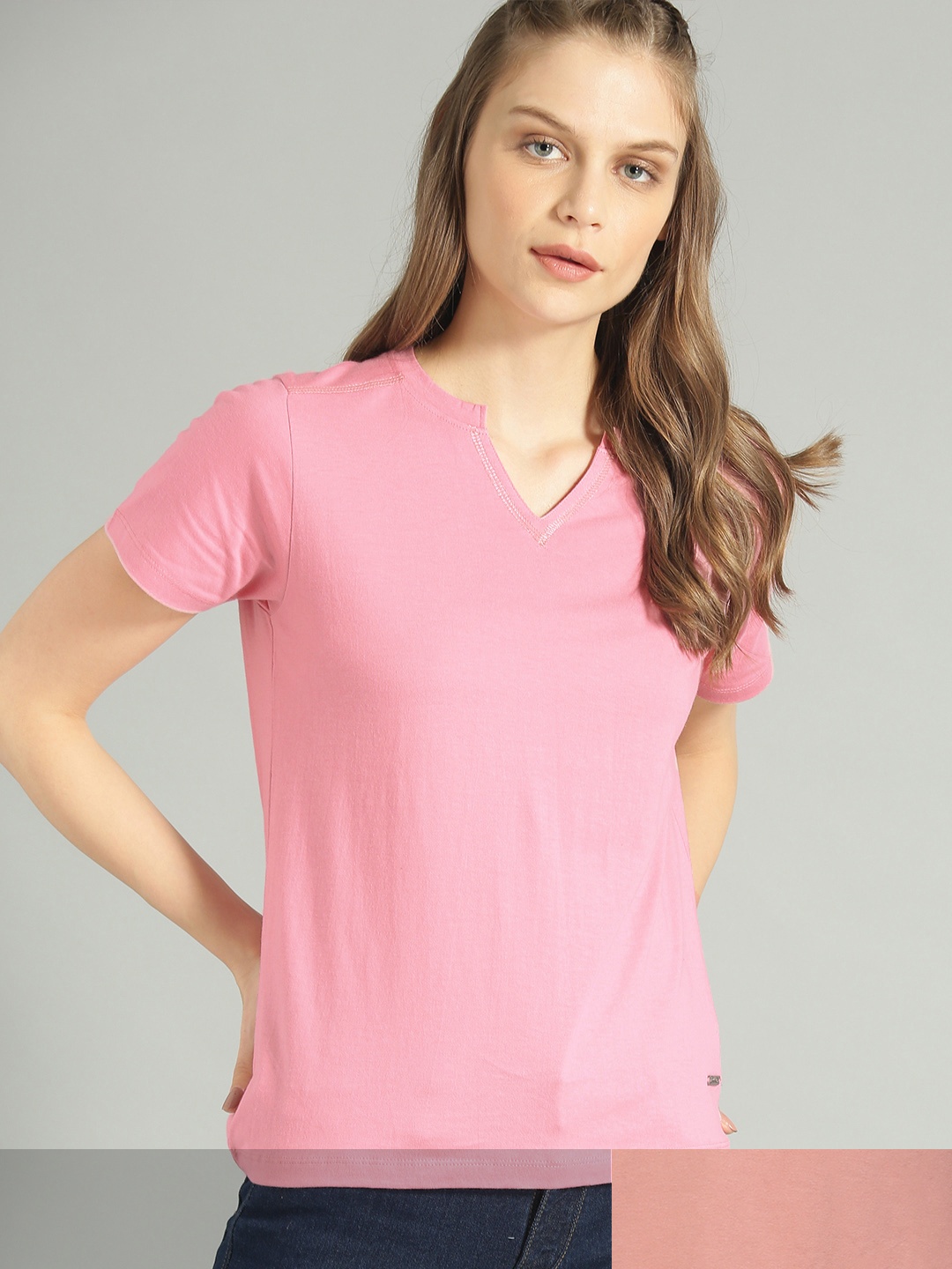 

Roadster Women Pack of 2 Solid T-shirts, Pink