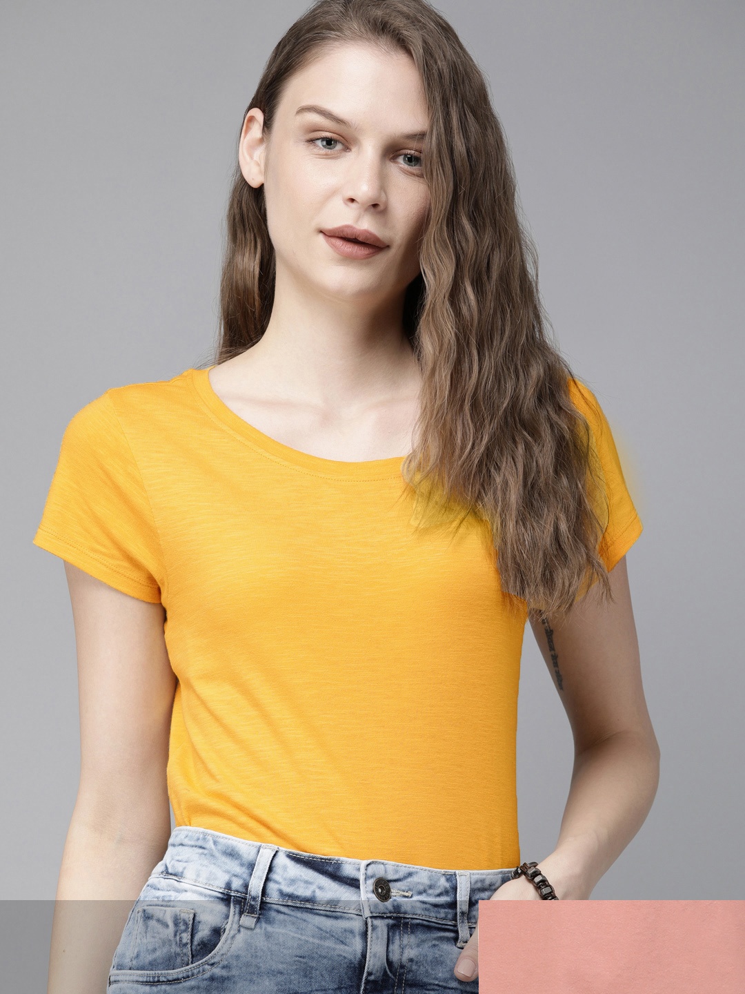 

Roadster Women Pack of 2 Solid T-shirts, Yellow