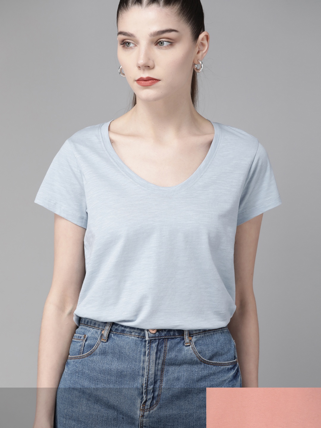 

Roadster Women Pack of 2 Solid T-shirts, Blue