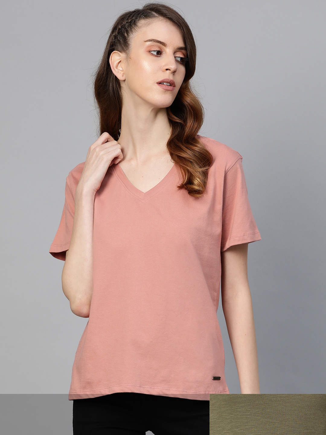 

Roadster Women Pack of 2 Yellow Solid T-shirts, Rose