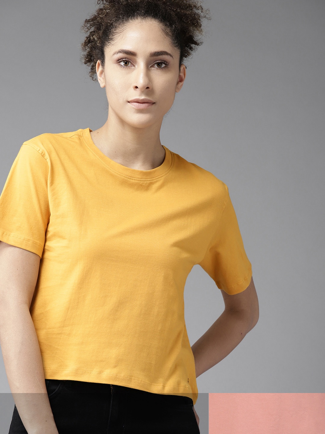 

Roadster Women Pack of 2 Yellow Solid T-shirts, Mustard