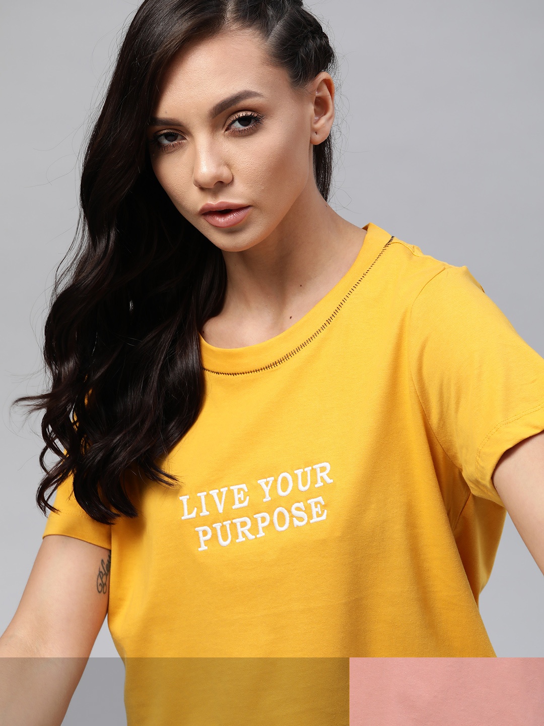 

Roadster Women Pack of 2 Yellow Solid T-shirts, Mustard