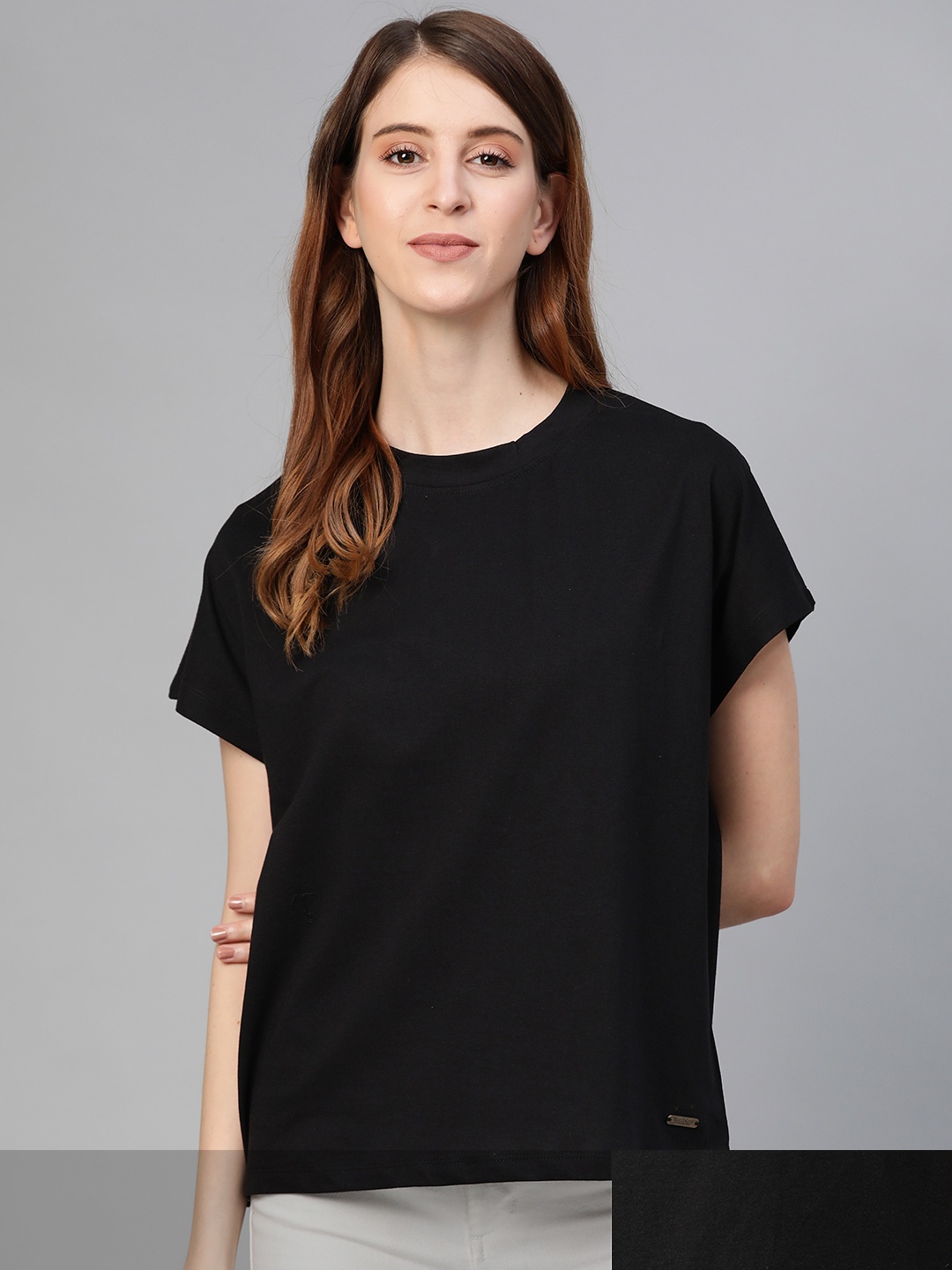 

Roadster Women Pack of 2 Solid T-shirts, Black