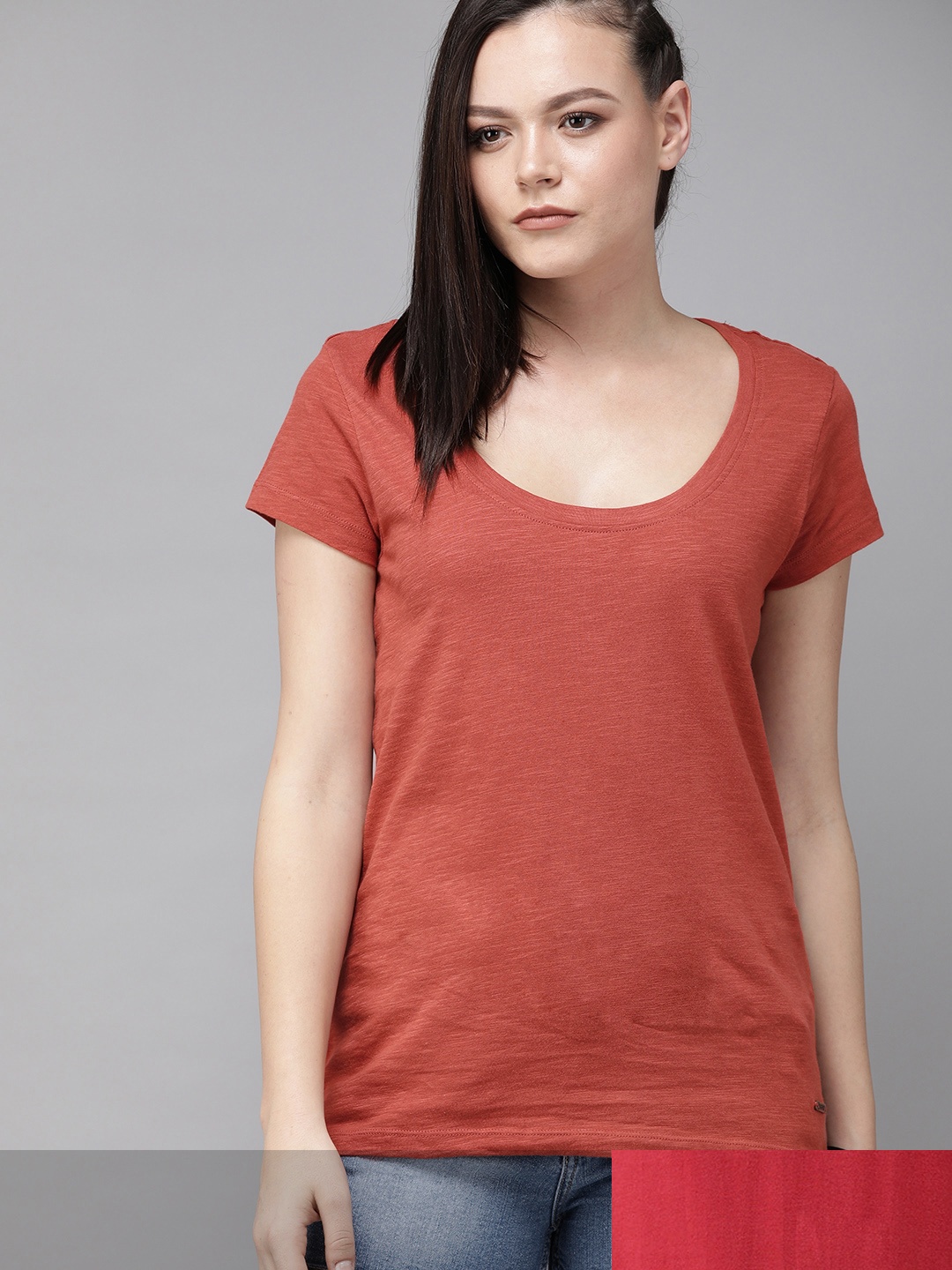 

Roadster Women Pack of 2 Pure Cotton T-shirts, Rust